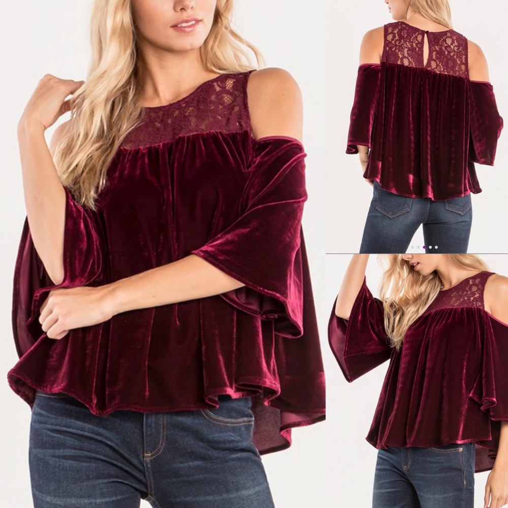 💕Miss Me Cold-Shoulder Velvet Top”